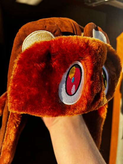 "GRADSHANKA" BROWN w/ EARS EMBROIDERED USHANKA HAT