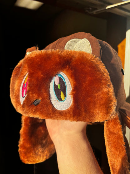 "GRADSHANKA" BROWN w/ EARS EMBROIDERED USHANKA HAT