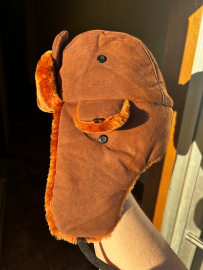 "GRADSHANKA" BROWN w/ EARS EMBROIDERED USHANKA HAT