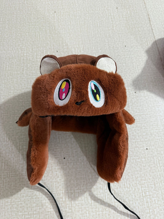 "GRADSHANKA" BROWN w/ EARS EMBROIDERED USHANKA HAT